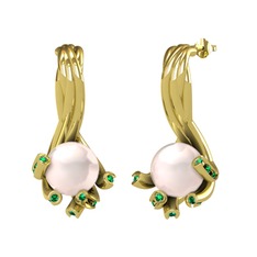 Valda İnci Küpe - Pembe inci ve yeşil kuvars 925 ayar altın kaplama gümüş küpe #1tozrhh