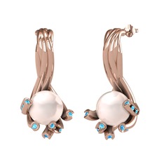 Valda İnci Küpe - Pembe inci ve akuamarin 18 ayar rose altın küpe #1ts42ra