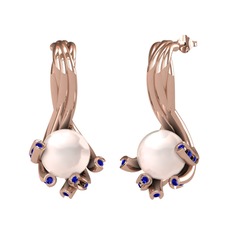 Pembe inci ve lab safir 14 ayar rose altın küpe