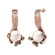 Pembe inci ve siyah zirkon 8 ayar rose altın küpe