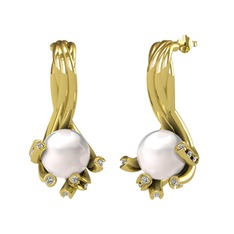 Valda İnci Küpe - Inci ve beyaz zirkon 18 ayar altın küpe #5vc7fc