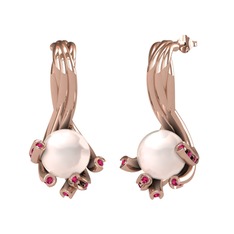 Valda İnci Küpe - Pembe inci ve rodolit garnet 18 ayar rose altın küpe #9puew6