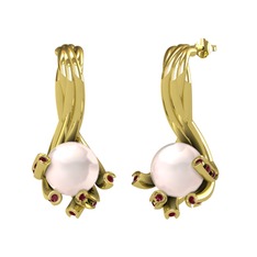 Valda İnci Küpe - Pembe inci ve kök yakut 18 ayar altın küpe #fq9625