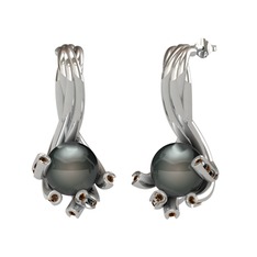 Valda İnci Küpe - Siyah inci ve dumanlı kuvars 925 ayar gümüş küpe #fv5tew