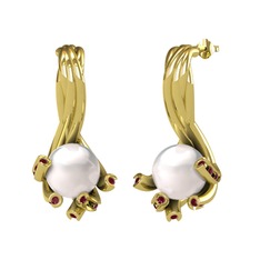 Valda İnci Küpe - Inci ve kök yakut 925 ayar altın kaplama gümüş küpe #nsesn9