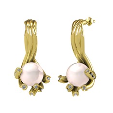 Valda İnci Küpe - Pembe inci ve pırlanta 18 ayar altın küpe (0.45 karat) #o3vwf0