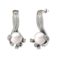 Inci ve beyaz zirkon 18 ayar beyaz altın küpe