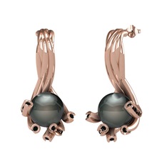 Siyah inci ve siyah zirkon 14 ayar rose altın küpe