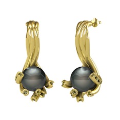 Valda İnci Küpe - Siyah inci ve peridot 18 ayar altın küpe #ynyzo4