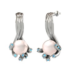 Valda İnci Küpe - Pembe inci ve akuamarin 18 ayar beyaz altın küpe #yv9ron