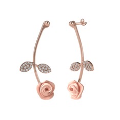 Gül Yaprağı Küpe - Beyaz zirkon 8 ayar rose altın küpe (Pembe mineli) #10y89hu