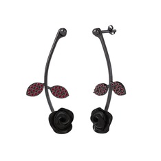 Gül Yaprağı Küpe - Kök yakut 925 ayar siyah rodyum kaplama gümüş küpe (Siyah mineli) #116p5we