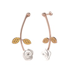 Gül Yaprağı Küpe - Sitrin 18 ayar rose altın küpe (Beyaz mineli) #11suc1a