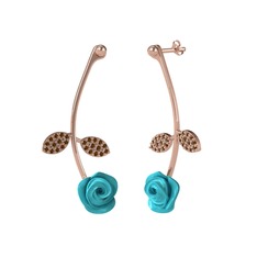 Gül Yaprağı Küpe - Dumanlı kuvars 925 ayar rose altın kaplama gümüş küpe (Turkuaz mineli) #12b43rb