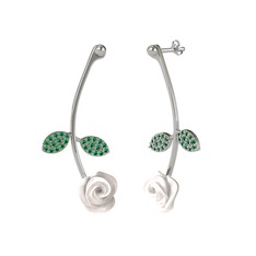 Gül Yaprağı Küpe - Yeşil kuvars 14 ayar beyaz altın küpe (Beyaz mineli) #13a8zz0