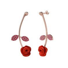 Rodolit garnet 925 ayar rose altın kaplama gümüş küpe (Kırmızı mineli)