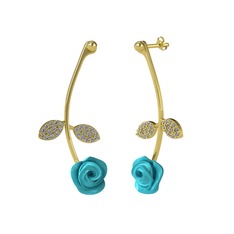 Gül Yaprağı Küpe - Pırlanta 8 ayar altın küpe (1.056 karat, turkuaz mineli) #14bcykg