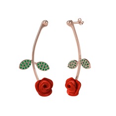 Yeşil kuvars 18 ayar rose altın küpe (Kırmızı mineli)