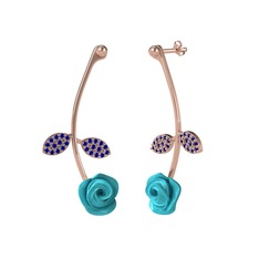 Gül Yaprağı Küpe - Lab safir 14 ayar rose altın küpe (Turkuaz mineli) #16viprf