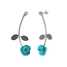 Gül Yaprağı Küpe - Siyah zirkon 18 ayar beyaz altın küpe (Turkuaz mineli) #16wzlxw