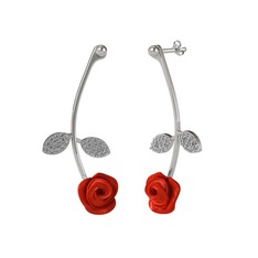 Gül Yaprağı Küpe - Pırlanta 14 ayar beyaz altın küpe (1.056 karat, kırmızı mineli) #175tt69