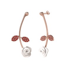 Gül Yaprağı Küpe - Garnet 14 ayar rose altın küpe (Beyaz mineli) #17k48os