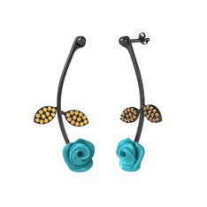 Gül Yaprağı Küpe - Sitrin 925 ayar siyah rodyum kaplama gümüş küpe (Turkuaz mineli) #1911xqj