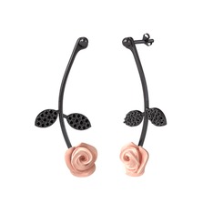 Siyah zirkon 925 ayar siyah rodyum kaplama gümüş küpe (Pembe mineli)