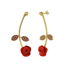 Gül Yaprağı Küpe - Kök yakut 18 ayar altın küpe (Kırmızı mineli) #19n6p8a