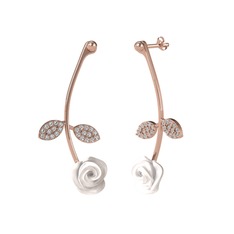 Gül Yaprağı Küpe - Swarovski 14 ayar rose altın küpe (Beyaz mineli) #1cwnjo0