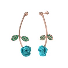 Kök zümrüt 8 ayar rose altın küpe (Turkuaz mineli)