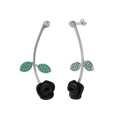 Gül Yaprağı Küpe - Kök zümrüt 925 ayar gümüş küpe (Siyah mineli) #1d65v7j