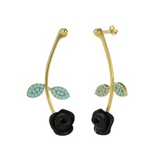 Akuamarin 14 ayar altın küpe (Siyah mineli)