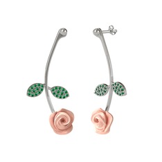 Yeşil kuvars 18 ayar beyaz altın küpe (Pembe mineli)