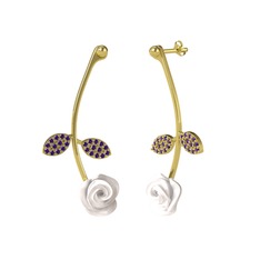 Ametist 14 ayar altın küpe (Beyaz mineli)