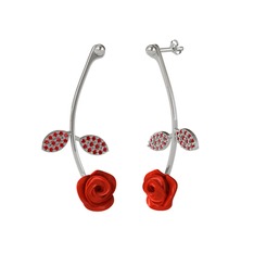 Garnet 18 ayar beyaz altın küpe (Kırmızı mineli)