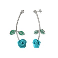 Gül Yaprağı Küpe - Kök zümrüt 8 ayar beyaz altın küpe (Turkuaz mineli) #1jexye5