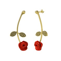 Gül Yaprağı Küpe - Peridot 14 ayar altın küpe (Kırmızı mineli) #1jvw7ak