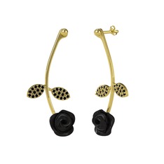 Gül Yaprağı Küpe - Siyah zirkon 18 ayar altın küpe (Siyah mineli) #1jx7ul5