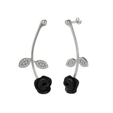 Swarovski 14 ayar beyaz altın küpe (Siyah mineli)
