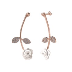 Gül Yaprağı Küpe - Pırlanta 18 ayar rose altın küpe (1.056 karat, beyaz mineli) #1ko5dkj