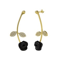 Swarovski 8 ayar altın küpe (Siyah mineli)