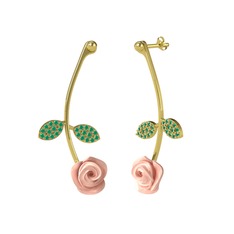 Kök zümrüt 925 ayar altın kaplama gümüş küpe (Pembe mineli)