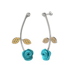 Gül Yaprağı Küpe - Sitrin 14 ayar beyaz altın küpe (Turkuaz mineli) #1mb032c