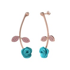 Gül Yaprağı Küpe - Pembe kuvars 18 ayar rose altın küpe (Turkuaz mineli) #1mdlosa