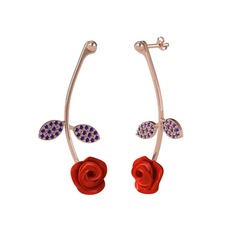 Gül Yaprağı Küpe - Ametist 14 ayar rose altın küpe (Kırmızı mineli) #1mi94h3