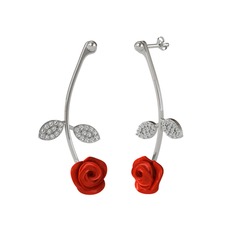 Gül Yaprağı Küpe - Swarovski 14 ayar beyaz altın küpe (Kırmızı mineli) #1np33g2