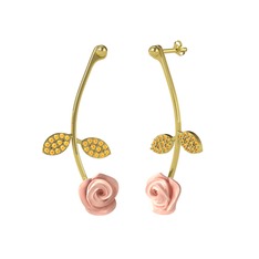 Gül Yaprağı Küpe - Sitrin 8 ayar altın küpe (Pembe mineli) #1ok011u