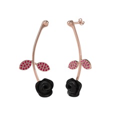 Rodolit garnet 18 ayar rose altın küpe (Siyah mineli)