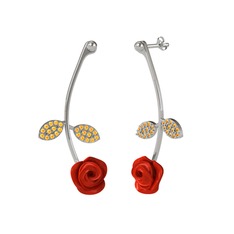 Gül Yaprağı Küpe - Sitrin 14 ayar beyaz altın küpe (Kırmızı mineli) #1q0z7u4